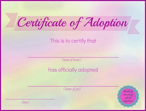 Stuffed Animal Adoption, Adoption Certificate Template, Dog Adoption Certificate, Pet Adoption Certificate, Adoption Papers, Birth Certificate Template, Active Directory, Animal Adoption, Adoption Certificate