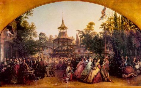 The Dancing Platform at Cremorne, exactly as it would have been when Pearl, Lily and Elijah first visit the gardens. Painting by Phoebus Levin. 1864. Pleasure Garden, Historical Nonfiction, Victorian Romance, Luxembourg Gardens, London Garden, London Museums, Wildlife Gardening, Better Homes And Garden, River Thames