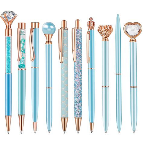 PRICES MAY VARY. Rose Gold Ballpoint Pens Sets: 10 pieces of metal pens in different styles, which are available in 10 designs; The abundant quantity and unique designs can satisfy your various occasion use and replacement needs in daily life, You can also use different colors to complement different occasions, pleasant experiences. High Quality Metal Pens : The ballpoint pen sets are mainly made of quality metal material, sturdy and reliable, not easy to rust, fade or deform, no odor, not easy قلم حبر جاف, Office Desk Supplies, School Wedding, Fancy Pens, Diamond Pen, Girly Design, Desk Supplies, Metal Pen, Rainbow Theme