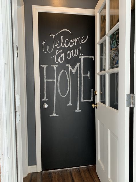 Door Ideas For Small Spaces, Bedroom Door Ideas, Chalkboard Pantry Doors, Chalkboard Walls, Basement Door, Chalkboard Door, Basement Doors, Accordion Doors, Bookcase Door