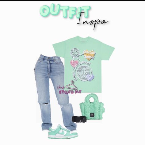 Blue Graphic Tee Outfit Black Women, Mint Green Dunks Outfit, Mint Green Shoes Outfit Ideas, Teal Dunks Outfit Ideas, Mint Dunks Outfit, Teal Outfit Ideas Black Women, Green Glow Dunks Outfit, Teal Dunks Outfit, Clear Jade Dunks Outfit