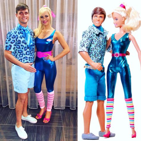 Barbie and Ken Toy Story 3 Halloween Costume Disfraz Toy Story, Barbie And Ken Costume, Diy Fantasia, Couples Costumes Creative, Barbie Halloween Costume, Halloween Coustumes, Barbie Halloween, Couple Costumes, Homemade Halloween Costumes