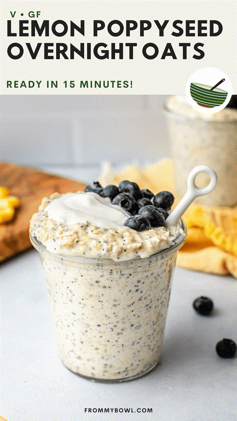 Quick and easy lemon poppy seed overnight oats are hearty, rich, and my new favorite way to get a daily dose of Vitamin C. Gluten-free, Vegan, Oil-free. Easy Vegan Breakfast Ideas, Wfpb Vegan, Cold Oats, Recipes Pudding, Easy Vegan Breakfast, Rich Breakfast, Overnight Recipes, Chia Seed Recipes Pudding, Vegan Breakfast Easy