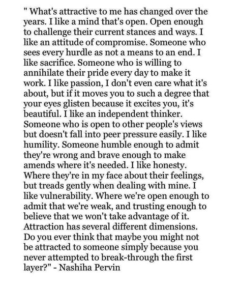 I think a basic physical attraction is necessary to even want to know someone that deeply. But someone’s personality/character and how they… Nashiha Pervin Quotes, Physical Attraction Quotes, Physical Attraction, Attraction Quotes, Self Reminder, The Words, Peace Of Mind, Quotes To Live By, Allah