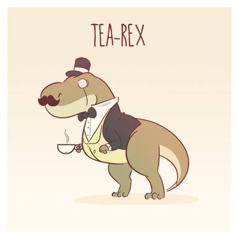 Tea Rex, Visual Puns, Dinosaur Funny, Dinosaur Art, Funny Doodles, Cute Doodle Art, Cute Little Drawings, Cute Animal Drawings, Kraken