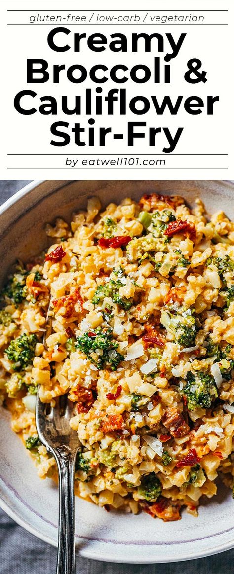 Creamy Broccoli and Cauliflower Skillet Recipe - #broccoli #cauliflower #recipe #eatwell101 - This broccoli, and cauliflower rice recipe is a delicious meal with just a handful of ingredients that comes together in 15 minutes! - #recipe by #eatwell101® Cauliflower Rice With Broccoli, Cauliflower Rice And Broccoli Recipes, Broccoli And Cauliflower Rice, Broccoli Cauliflower Recipes, 2b Recipes, Japan Recipes, Cauliflower Skillet, Keto Favorites, Cauliflower Stir Fry