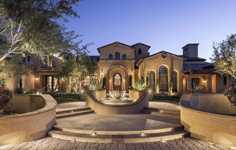 Classic Mediterranean Luxury Home Front Yard. Luxury Mediterranean Homes, Mediterranean Homes Exterior, Hacienda Homes, Mediterranean Mansion, Mediterranean Luxury, Mediterranean Home Decor, Spanish Style Homes, Luxury Estate, Mediterranean Home