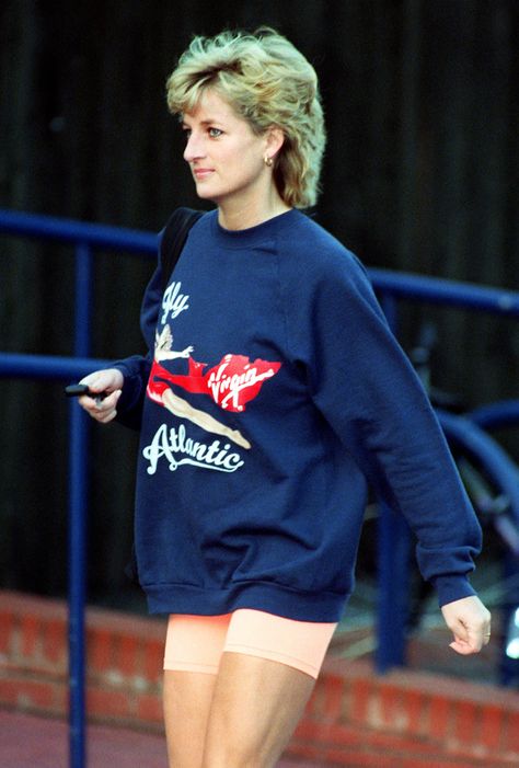 Rock Princess, Princess Diana Fashion, Diana Fashion, Virgin Atlantic, Fitness Photos, Dressed To The Nines, Princesa Diana, Blue Sweatshirt, Lady Diana