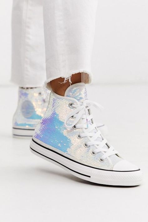 Converse Iridescent Sequin High-Top Sneakers 2020 Sequin Sneakers, Baskets Converse, Sequin Shoes, New Converse, High Sneakers, Trending Sneakers, Converse Sneakers, Chunky Sneakers, Low Sneakers