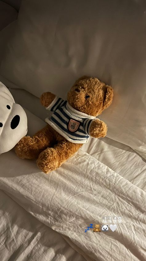 #teddybear #teddy #brown #white #clean #sleep #aesthetic #night A Bed Aesthetic, Sleep Aesthetic Night, Sleep Aesthetic, Bed Aesthetic, Midnights Era, Stuffed Animals, Teddy Bear, Sleep, Bed