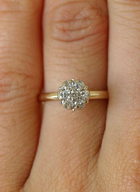 Edwardian Diamond Scalloped Flower Engagement Ring c.1920s in 14k White and Yellow Gold Engagement Ring, Promise Ring Flower Engagement, Edwardian Engagement Ring, Lovely Bride, Yellow Gold Engagement Ring, Flower Engagement Ring, Yellow Gold Engagement, Yellow Gold Engagement Rings, Put A Ring On It, Gold Engagement Ring