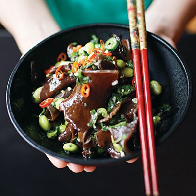 Mu'er Maodou Shala (Wood Ear Mushroom Salad with Edamame) - Side dish #saveur #dinnerparty Salad With Edamame, Wood Ear Mushroom, Edamame Recipe, Ear Mushroom, Edamame Recipes, Edamame Salad, Mushroom Salad, Vegetarian Entrees, Culinary Travel