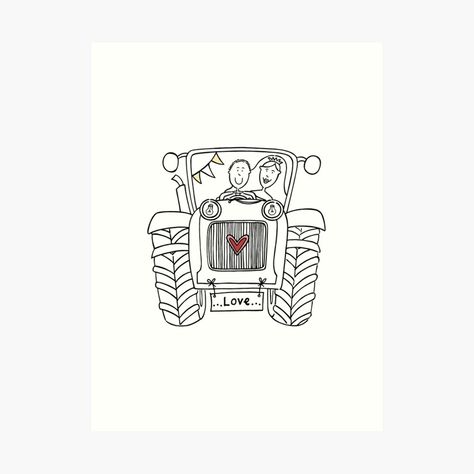 Wedding Tractor, Tractor Wedding, Tractor Drawing, Country Barn, Wedding Art, Wedding Item, Just Married, Farm Wedding, Country Wedding