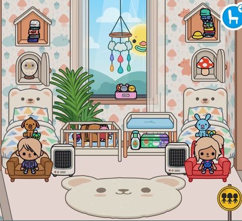 Bedroom Design Toca Boca, Two Kids Bedroom, Two Kids Bedroom Design, Toca Boca Ideas, Twin Baby Rooms, Toddler And Baby Room, House Kids Room, Chibi Body, Free House Design