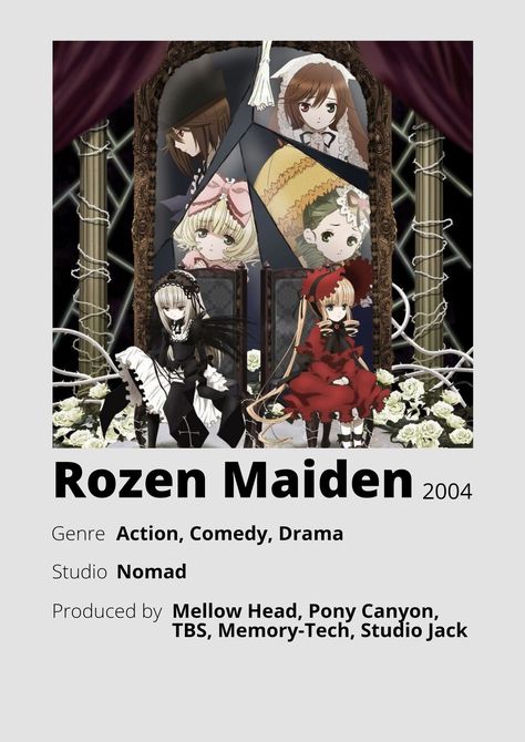 Rozen Maiden Anime Minimalist poster 😊 Information taken from myanimelist.net and wikipedia.org Poster Information, Anime Minimalist Poster, Rozen Maiden, Fantasy Village, Animes To Watch, Anime Posters, Goth Art, Minimalist Poster, Watch List