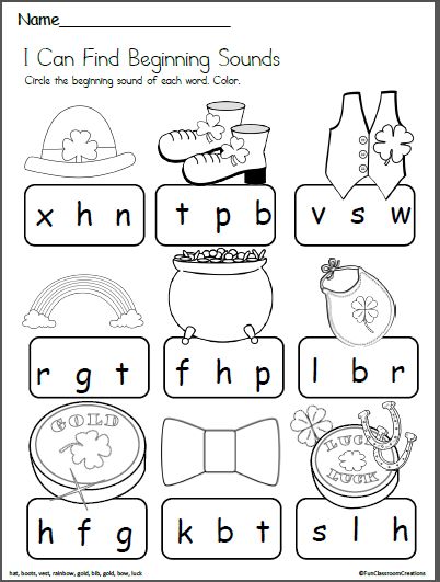 St. Patrick's Day Beginning Sounds Worksheet Kid Experiments At Home, Penguin Math, Sounds Worksheet, Preschool Language Arts, Abc Printable, Letter Worksheets For Preschool, Beginning Sounds Worksheets, Preschool Language, Literacy Worksheets