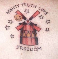 Man In The Moon Tattoo, Moulin Rouge Tattoo, Moulin Rouge Windmill, Windmill Tattoo, The Moon Tattoo, Pictures Of Tattoos, Believe Tattoos, Vintage Tattoos, Food Tattoos