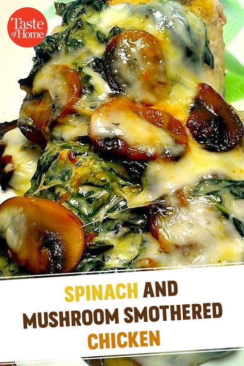 Smothered Chicken With Mushrooms, Chicken With Mushrooms, Spinach Casserole, Smothered Chicken, Chicken Spinach, Creamed Spinach, Spinach Stuffed Mushrooms, Spinach Stuffed Chicken, Poultry Recipes