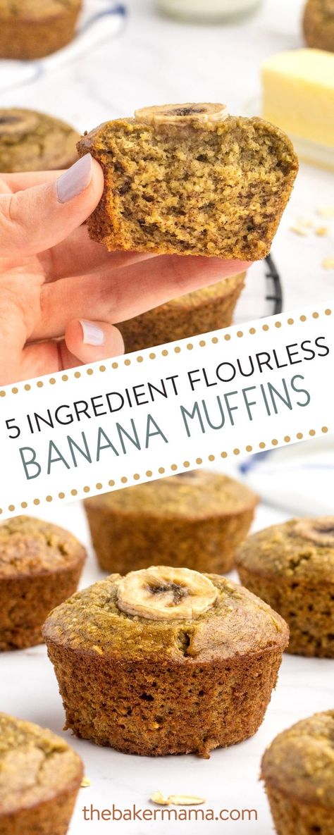 Naturally sweetened with maple syrup, these 5-Ingredient Flourless Banana Muffins are so delicious and moist, they’ll never miss what’s not in them. Flour-free, dairy-free and insanely tasty, you’ll feel great about serving them to your family! Of course, if you want to make truly gluten-free banana muffins, be sure to use gluten-free oats. Either way, the results are YUM. Flour Free Banana Muffins, Banana Oat Muffins No Flour, Banana Muffin No Flour, Banana Muffins 5 Ingredients, Banana Oatmeal Maple Syrup Muffins, Flourless Banana Desserts, Healthy Banana Muffins No Flour, No Flour Muffins 3 Ingredients, Blw Banana Oat Muffins