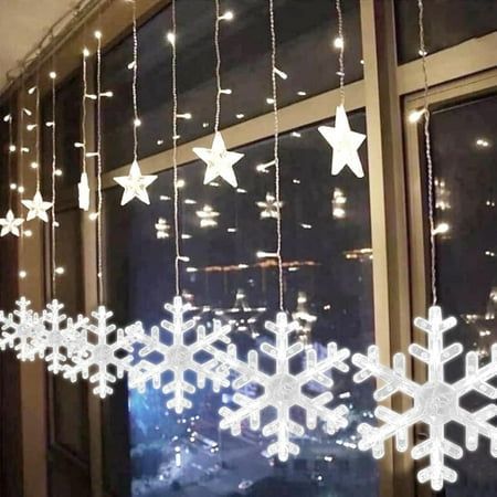 Star Snowflake Curtain Lights,126 LEDs 6 Stars 6 Snowflake Christmas Lights with 8 Modes 22ft LED Curtain Battery Operated Fairy Lights for Indoor Window Patio Garden Christmas Decor Color: White. Snowflake Outdoor Lights, Front Window Christmas Decor Indoor, Christmas Lights Inside Window, Christmas Decor For Church, Christmas Window Decorations Indoor, Holiday Window Decor, Garden Christmas Decor, Christmas Lights Inside, Snowflake Christmas Lights