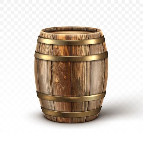 Realistic wooden barrel for wine or beer | Free Vector #Freepik #freevector #wooden-barrel #wine-barrel #beer-barrel #wine-cellar Wine Barrel Ideas, Beer Cartoon, Kertas Vintage, Barrel Ideas, Wood Beer, Beer Illustration, Beer Icon, Beer House, Oil Barrel