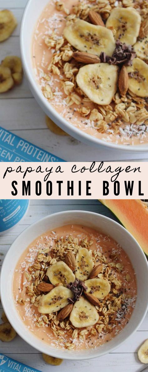 For the perfect summer breakfast, try this papaya smoothie bowl recipe made with coconut water! This smoothie bowl is made with Vital Proteins Collagen Peptides & is gluten & dairy free! #papaya #smoothie Smoothie Easy, Papaya Recipes, Collagen Smoothie, Papaya Smoothie, Vital Proteins Collagen Peptides, Summer Breakfast, Vital Proteins, Healthy Breakfast Smoothies, Pineapple Smoothie