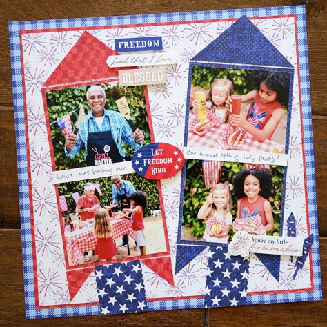 Patriotic Scrapbook Layouts, Creative Memories Scrapbooking Layouts, 4th Of July Scrapbook, Patriotic Scrapbook, Summer Scrapbook Layouts, Patriotic Projects, Holiday Scrapbook, Creative Memories Scrapbooking, 11 December