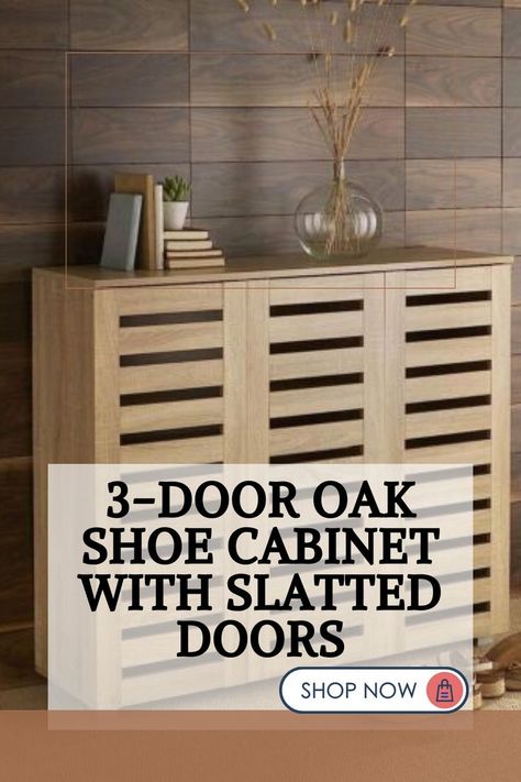 Keep your shoe collection neatly organized and add a touch of modern elegance to your space with our 3-door oak wooden shoe storage cabinet. The modern slatted doors not only provide a contemporary look but also allow for ventilation to keep your shoes fresh. Wooden Shoe Storage, Innovative Furniture, Modern Interior Decor, Wooden Shoe, Shoe Storage Cabinet, Shoe Cabinet, Cabinet Door, Contemporary Living, Shoe Storage