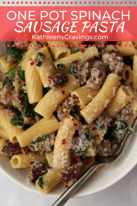 Spinach Sausage Pasta, Creamy Rigatoni, Rigatoni With Sausage, Ready Recipes, Pasta With Kale, Ground Sausage Recipes, Spinach Sausage, Sausage Spinach Pasta, Chicken Sausage Pasta