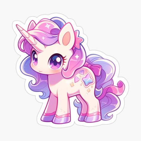 Candy World Drawing, Kawaii Unicorn Drawing, Unicorn Character Design, Chibi Unicorn, Kawaii Pics, Retro Kawaii, Kawaii Candy, Funny Vinyl Decals, Unicorn Drawing