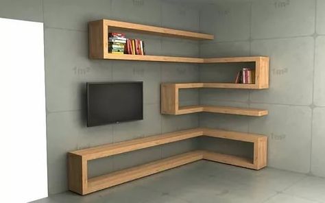 23 Stunningly Corner Shelf Ideas #livingroom #kitchen #bedroom #office #bathroom #decor #rustic #diyprojects #deadspace #floating #deskareas #small #bookshelves #plantstands #fortv #builtin #metal Corner Shelf Ideas, Floating Corner Shelves, Regal Design, In The Room, Shelf Design, Corner Shelves, Diy Shelves, A Tv, Wooden Shelves