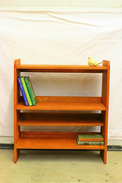 Laurel's Attic : Spice Orange Bookshelf - Homestead Milk Paint Orange Bookshelf, Orange Bookshelves, Little Shelf, Homestead House, Orange Wood, Orange Spice, Living Room Makeover, Milk Paint, Room Makeover