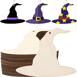 AWIZOM 48 Pcs Witch's Hat Wood Cutouts with Hole Unfinished Wooden Witch Hat Ornaments Blank Wood Halloween Slices with Twine for DIY Crafts Present Tags Halloween Hanging Decorations,4.72x3.94" Wooden Witch, Hat Ornaments, Wood Halloween, Halloween Hanging Decorations, Present Tags, Craft Presents, Halloween Crafts Decorations, Hanging Decorations, Wood Cutouts