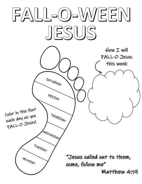 Fall For Jesus Coloring Page, October Bible Lessons For Kids, Halloween Church Lessons For Kids, Halloween Church Crafts For Kids, Fall Childrens Church Lesson, Halloween Sunday School Lessons, Jesus Activities For Kids, Jesus Preschool Activities, Fall Sunday School Lessons