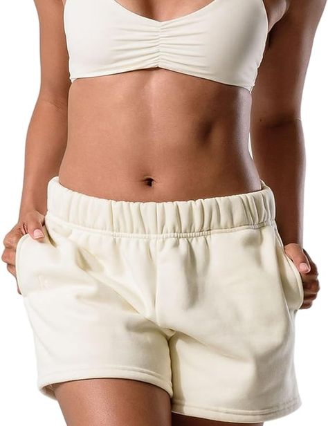 Kamo Fitness CozyTec Sweat Shorts Women High Waisted Lounge Comfy Casual Cotton Shorts with Pockets (Gardenia, M) at Amazon Women’s Clothing store Sweat Shorts Women, Getting Ready Outfits, Ready Outfits, Old Clothes Refashion, Active Shorts, Lounge Shorts, Shorts Women, Clothes Crafts, Sweat Shorts