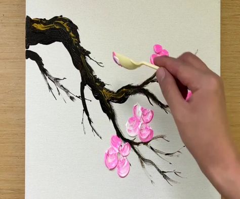 Cherry Blossom Painting / Acrylic Painting Technique | By South Korea Video Cherry Blossom Painting Acrylic, Peace Pole, Blossom Painting, Japan Cherry Blossom, Cherry Blossom Painting, Chinese Paintings, Cherry Blossom Flowers, Flower Paintings, Acrylic Painting Techniques