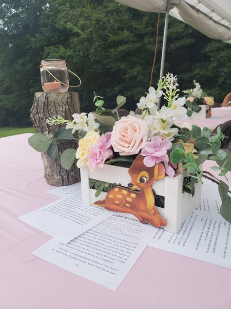 Bambi Party Decorations, Bambi Baby Shower Ideas Centerpieces, Bambi Themed Baby Shower Ideas, Bambi Nursery Theme, Bambi Centerpieces, Bambi Baby Shower Theme Girl, Bambi Centerpiece Ideas, Bambi Birthday Party Decoration Girl, Bambi Party Ideas