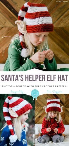 Santa's Helper Elf Hat Free Crochet Pattern - Free Crochet Patterns Crochet Elf Hat With Ears Free Pattern, Elf Hat Crochet Pattern Free, Crochet Elf Hat Pattern Free, Elf Hat With Ears, Crochet Elf Hat Pattern, Crochet Elf Hat, Hat Free Crochet Pattern, Crochet Elf, Elf Hats