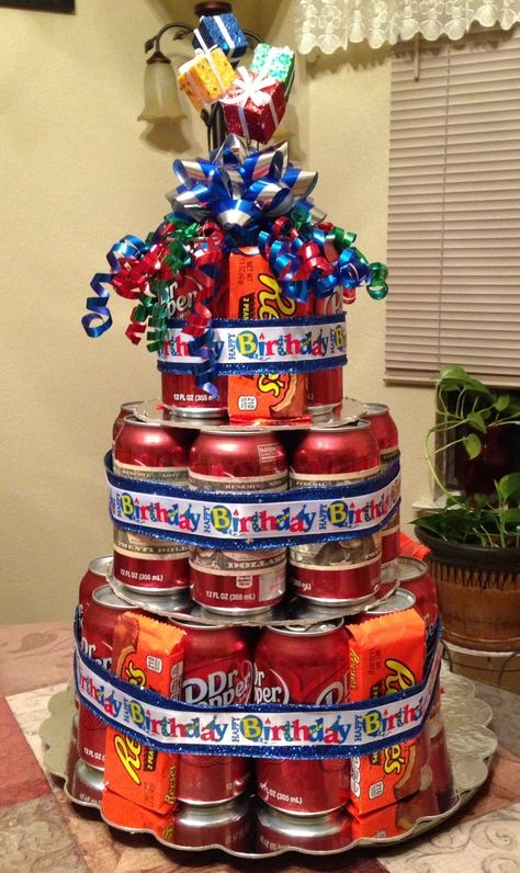 Candy Basket Ideas Birthday, Birthday Cake Tiered, No Bake Birthday Cake, Bake Birthday Cake, Drink Tower, Candy Posters, Birthday Candy Bouquet, Teenager Birthday Gifts