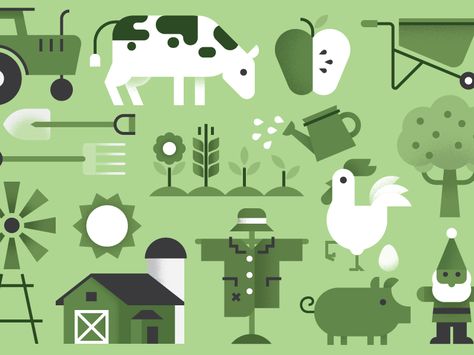 Today I love Kevin Moran's Farm Life.  Follow them here: https://dribbble.com/kevinmoran and show them some love <3 Farm Vector Illustration, Farm Illustration Design, Farm Graphic Design, Agriculture Books, Farm Poster, Farm Illustration, Farm Pattern, Farm Vector, Smart Farm