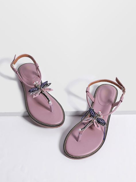 Shop Pink Dragonfly Detail Toe Post Flat Sandals online. SheIn offers Pink Dragonfly Detail Toe Post Flat Sandals & more to fit your fashionable needs. Edgy Sandals, Bridal Shoes Wedges, Romance Perfume, Flat Slippers Sandals, Pink Dragonfly, Fly Shoes, Dragonfly Dreams, Dragonfly Art, Jeweled Sandals