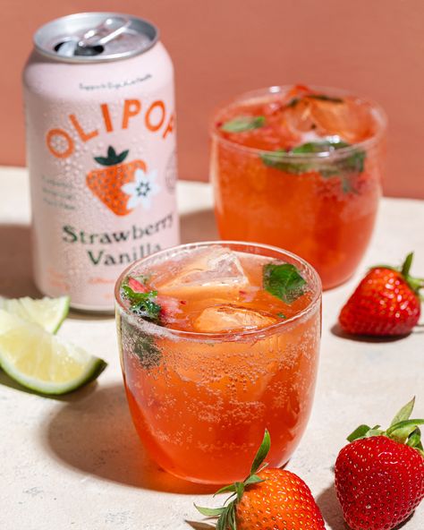 Strawberry Vanilla Spritz Mocktail - Lunds & Byerlys Vanilla Mocktail, Strawberry Mocktail Recipe, Spritz Mocktail, Spritz Drink, Canned Strawberries, Chickpea Salad Sandwich, Food Manufacturing, Strawberry Summer, Strawberry Juice