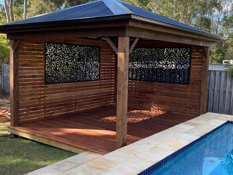 Screen Gazebo Ideas Backyard, Pool Side Gazebo, Poolside Gazebo, Pool Gazebo, Garden Huts, Pergola Gazebo, Screened Gazebo, Gazebo Ideas, Wooden Gazebo