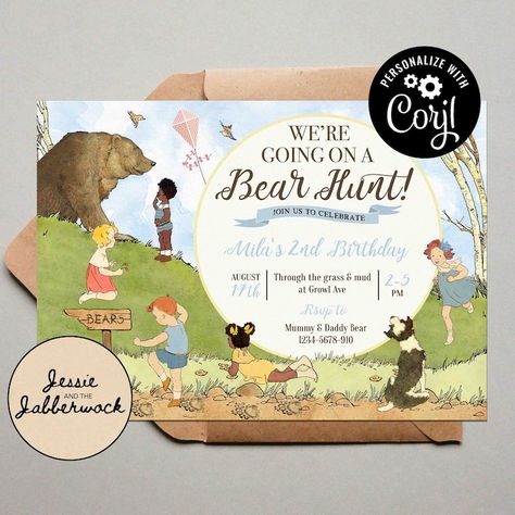 Bear Hunt Birthday, Going On A Bear Hunt, Party Outside, Personalised Cupcake Toppers, Bear Hunt, Forest Birthday, Invite Design, Happy Birthday Bunting, Bear Signs