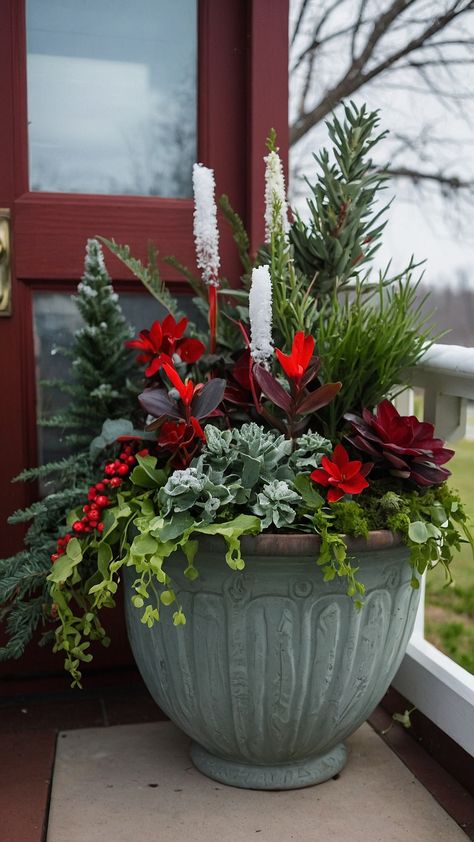 Transform your front porch this winter with our guide on creating stunning winter planters Discover simple DIY ideas to adorn your outdoor space with beautiful arrangements that incorporate easy-to-maintain faux plants and vibrant pansies From tall birch branches to charming late lanterns our blog post offers inspiration perfect for every style including festive Christmas themes Whether youre in the UK or looking for a farmhouse aesthetic our winter planters will elevate your Birch Christmas Planter, Xmas Outdoor Planters, Faux Planters Front Porches, Outdoor Winter Planter Ideas, Winter Plants For Pots Outdoors, Winter Pots Outdoor Planters, Winter Pots Outdoor Front Doors, Winter Outdoor Planter Ideas, Winter Planters Front Porches