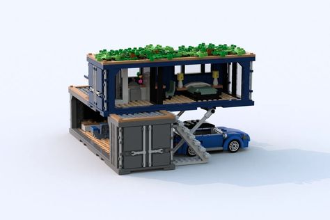 Lego Shipping Container, Lego Container Ideas, Lego Container, Shipping Container Buildings, Lego Ship, Container Buildings, Small Modern Home, Lego Architecture, Lego House