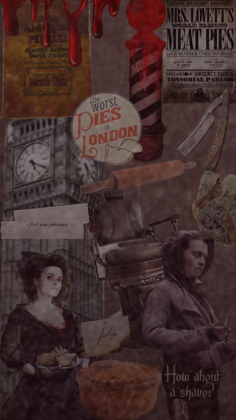 Sweeney Todd #broadway #theatre #aesthetic Sweeney Todd Aesthetic Wallpaper, Sweeney Todd Background, Sweeney Todd Wallpaper, Sweeney Todd Aesthetic, Sweeney Todd Pfp, Sweeny Todd Posters, Miss Lovett Sweeney Todd, Fleet Street, Close Shave