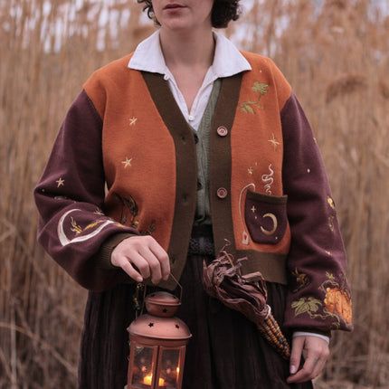 Knit Sweaters Harvest Witch, Tall Grasses, Fields Of Gold, Copper Kettle, Gold And Green, Embroidered Cardigan, The Harvest, Cute Fits, Character Outfits