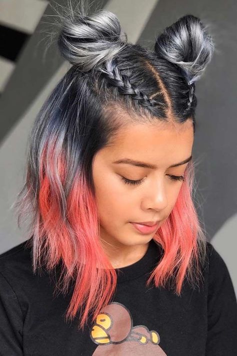 Hairstyles Girl, Braided Top Knots, Red Ombre Hair, Space Buns, Vlasové Trendy, Daily Hairstyles, Cute Hairstyles For Medium Hair, Hairstyles For Medium Hair, Peinados Fáciles Para Cabello Corto