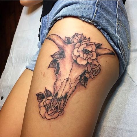 Skull Floral Tattoo, Cow Skull Tattoos, Bull Skull Tattoos, Flag Tattoos, Cowgirl Tattoos, Country Tattoos, Floral Tattoos, Bull Tattoos, Taurus Tattoos